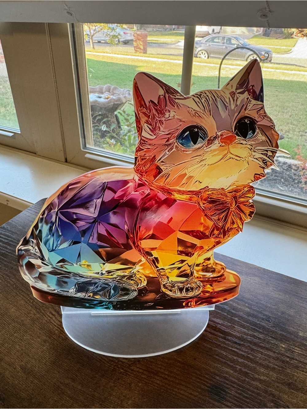 Colorful Rainbow Acrylic Cat Tabletop Figure Standee Desk Decor